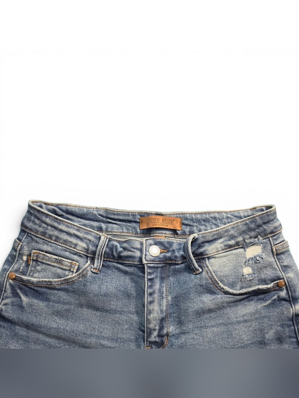Judy Blue Women’s Distressed Denim Shorts with Flag Pocket Detail - Blue - Picture 11 of 13